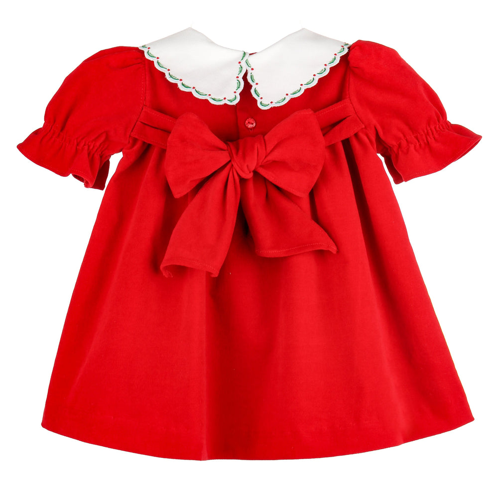 Back of Red Velvet Good Tidings Miller Dress with oversized red velvet bow