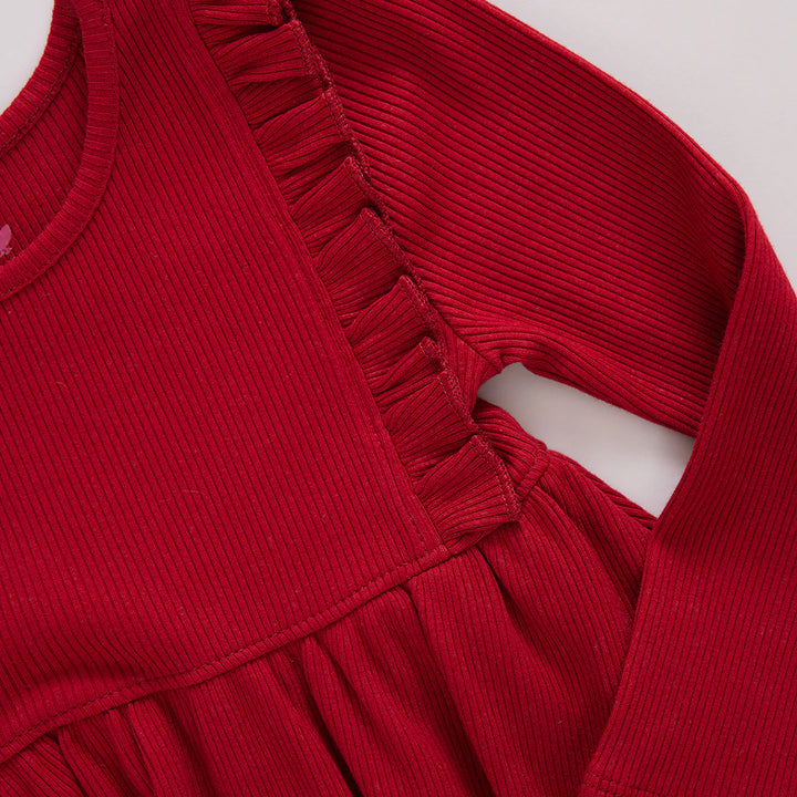 Girls Organic Kylie Rib Dress - Chili Pepper
