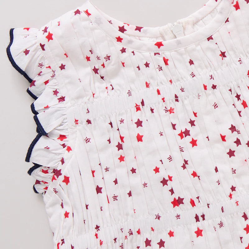 Girls Waverly Dress - Red Ditsy Stars