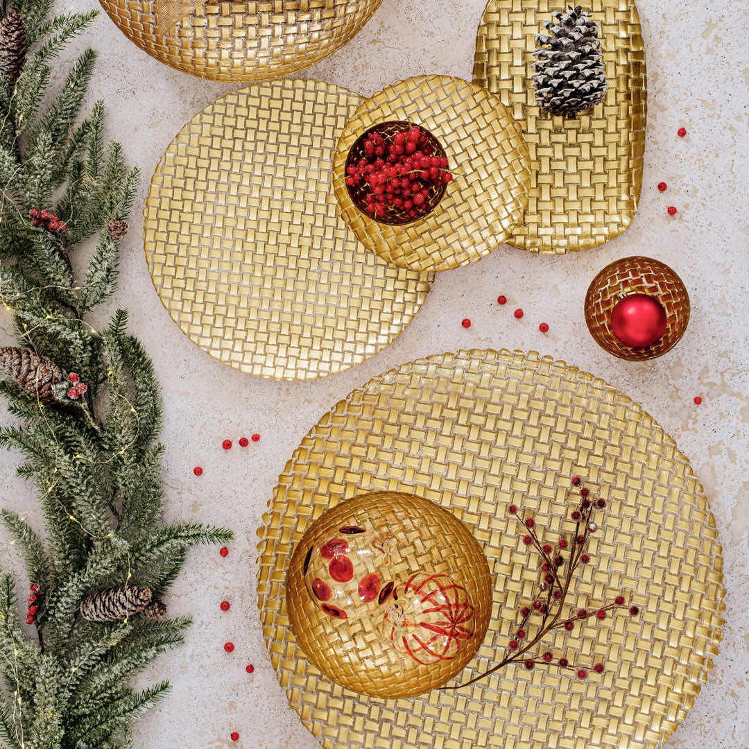 Rufolo Glass Gold Basketweave Dipping Bowl
