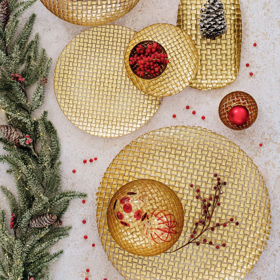 Rufolo Glass Gold Basketweave Small Serving Bowl
