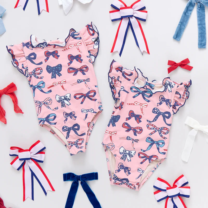 Baby Girls Jennifer Suit - Pink Patriotic Bows