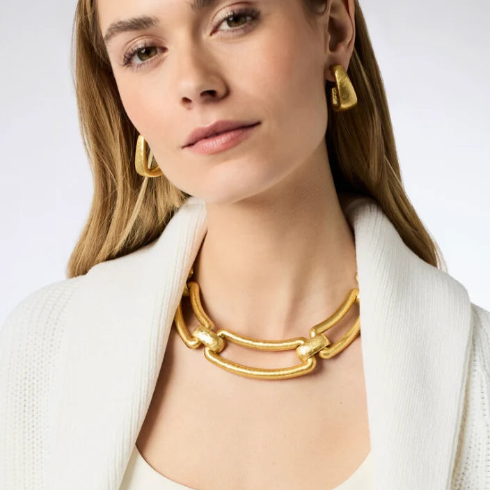 Gold Sahara Collar Necklace worn with a white outfit