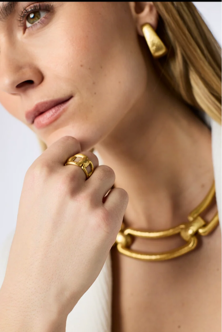 Gold Sahara Collar Necklace styled with coordinating gold jewelry
