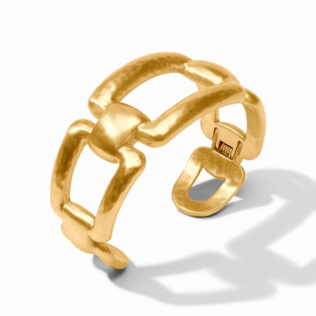Gold Sahara Cuff Bracelet showing open cuff and textured link detail