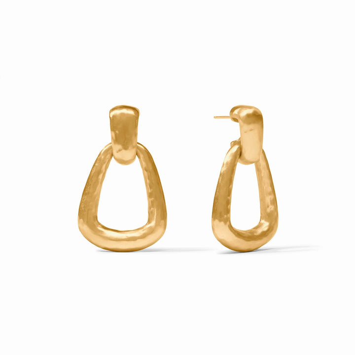 Sahara Demi Doorknocker Earring in gold with hammered open drop design