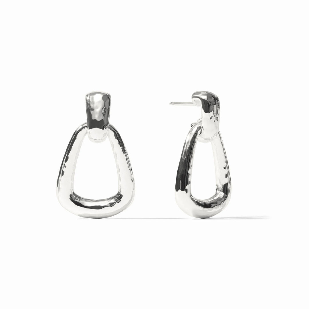 Sahara Demi Doorknocker Earring in silver with hammered open drop design