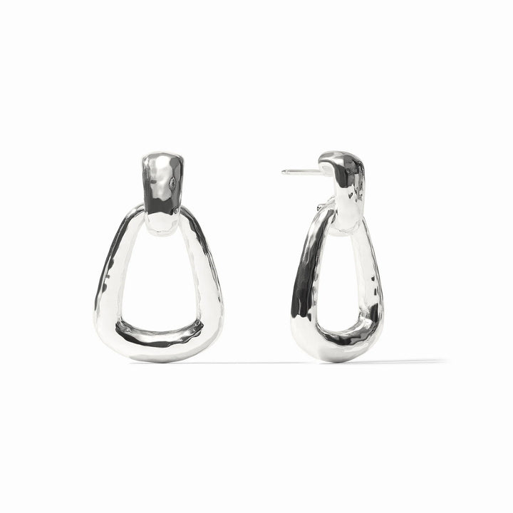 Sahara Demi Doorknocker Earring in silver with hammered open drop design