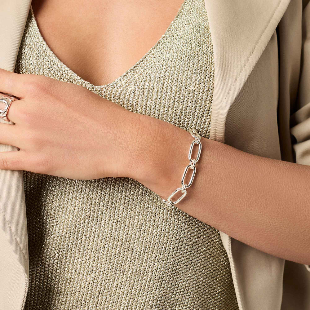 Model wearing the Sahara Demi Link Bracelet in silver