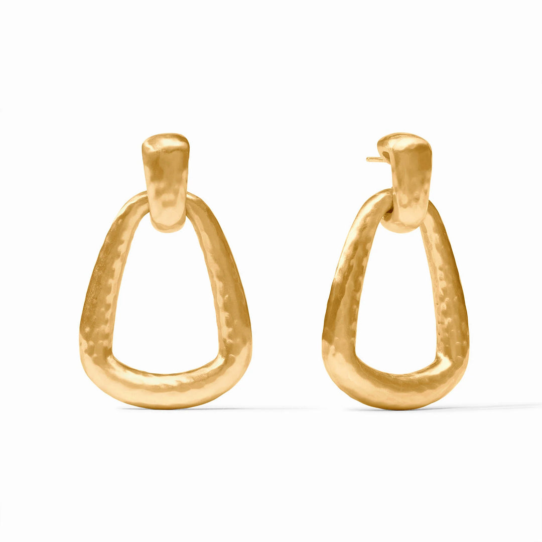 Sahara Doorknocker Earring in gold with hammered open drop design