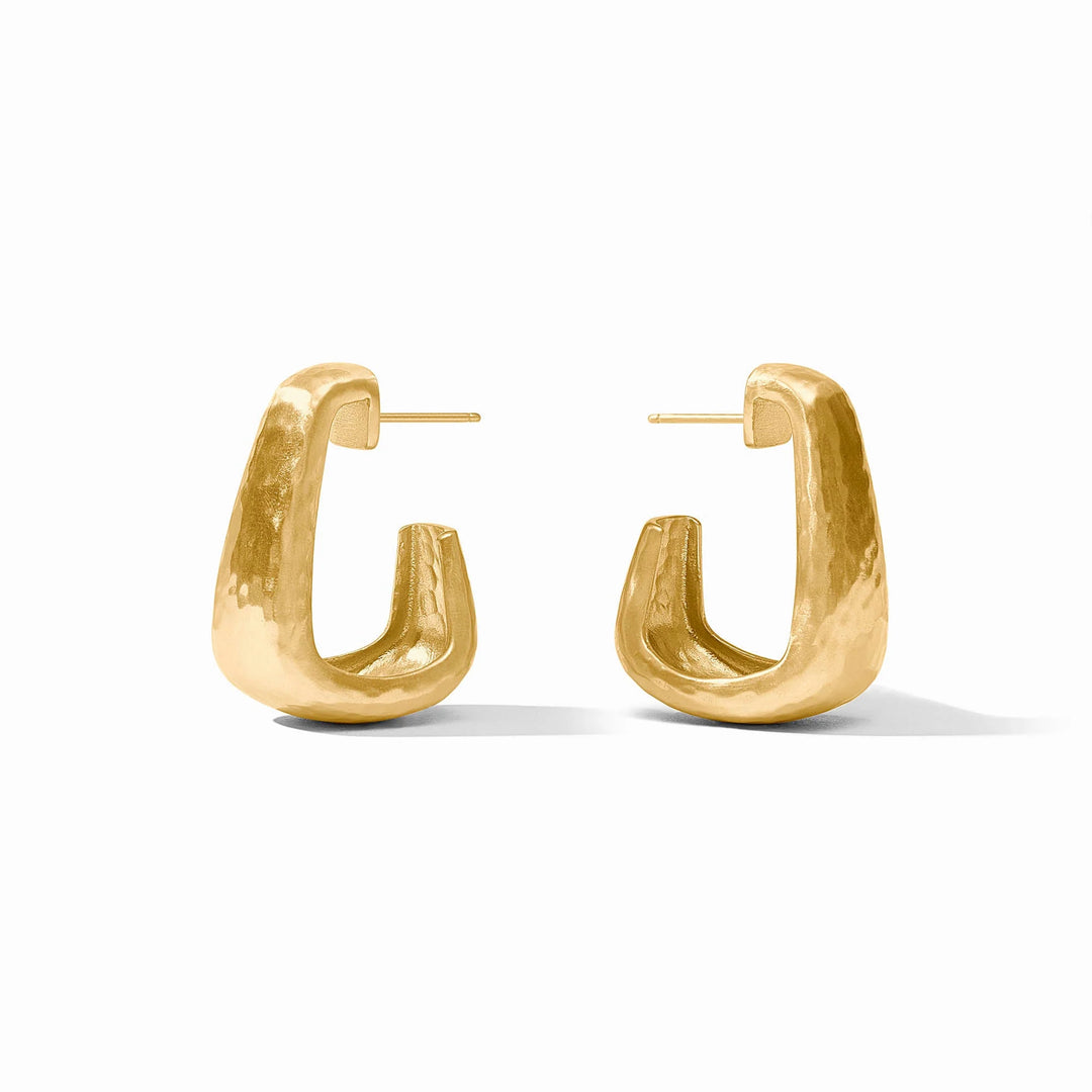 Close-up of Gold Sahara Hoop Earrings with open sculptural design