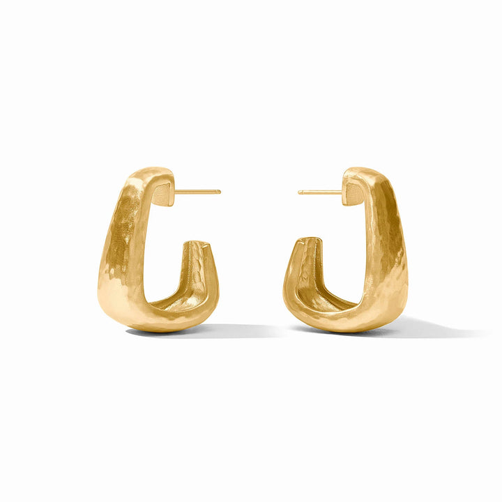 Close-up of Gold Sahara Hoop Earrings with open sculptural design