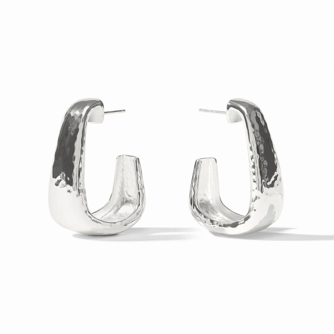Silver Sahara Hoop Earrings styled on ear