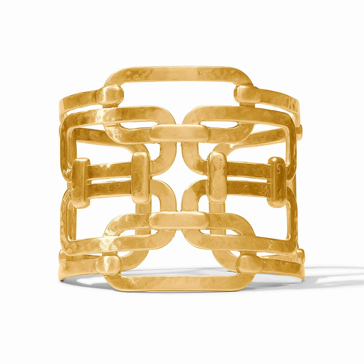 Gold Sahara Statement Cuff with open geometric link design