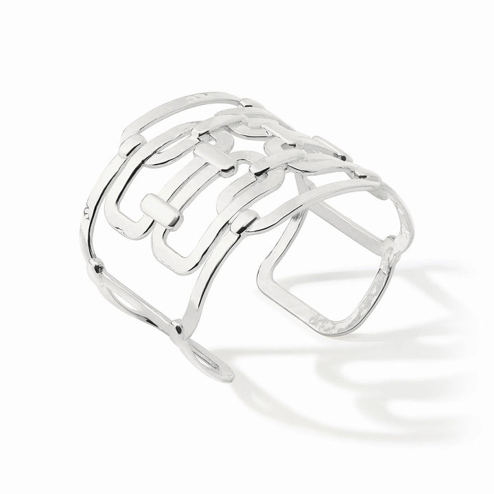 Silver Sahara Statement Cuff showing textured open-link design