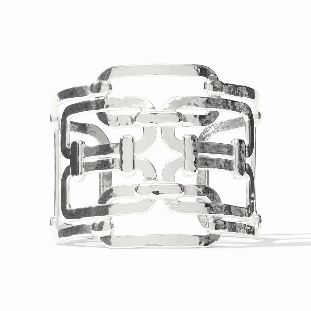 Silver Sahara Statement Cuff with open geometric link design