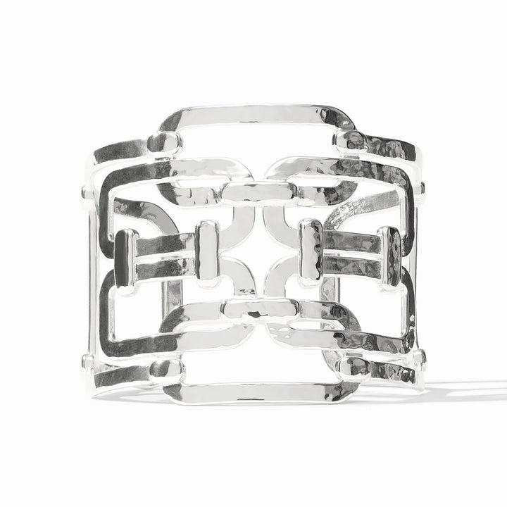 Silver Sahara Statement Cuff with open geometric link design