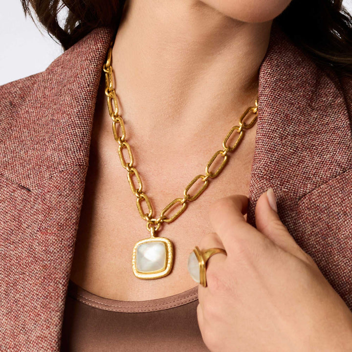 Sahara Statement Necklace with clear crystal pendant styled on model