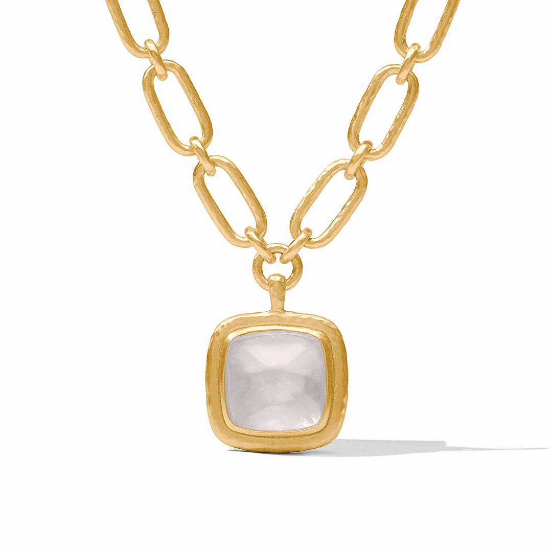 Sahara Statement Necklace with iridescent clear crystal pendant and gold links