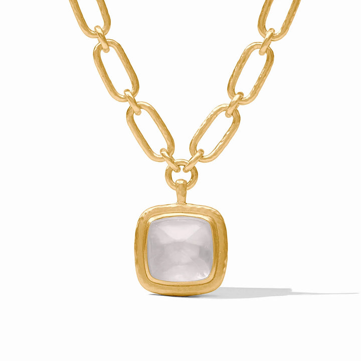 Sahara Statement Necklace with iridescent clear crystal pendant and gold links