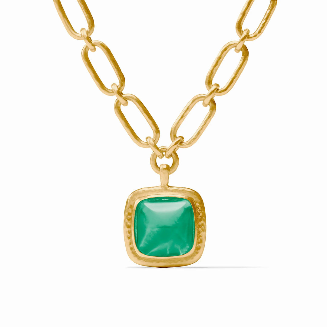 Sahara Statement Necklace with iridescent emerald green pendant and gold links