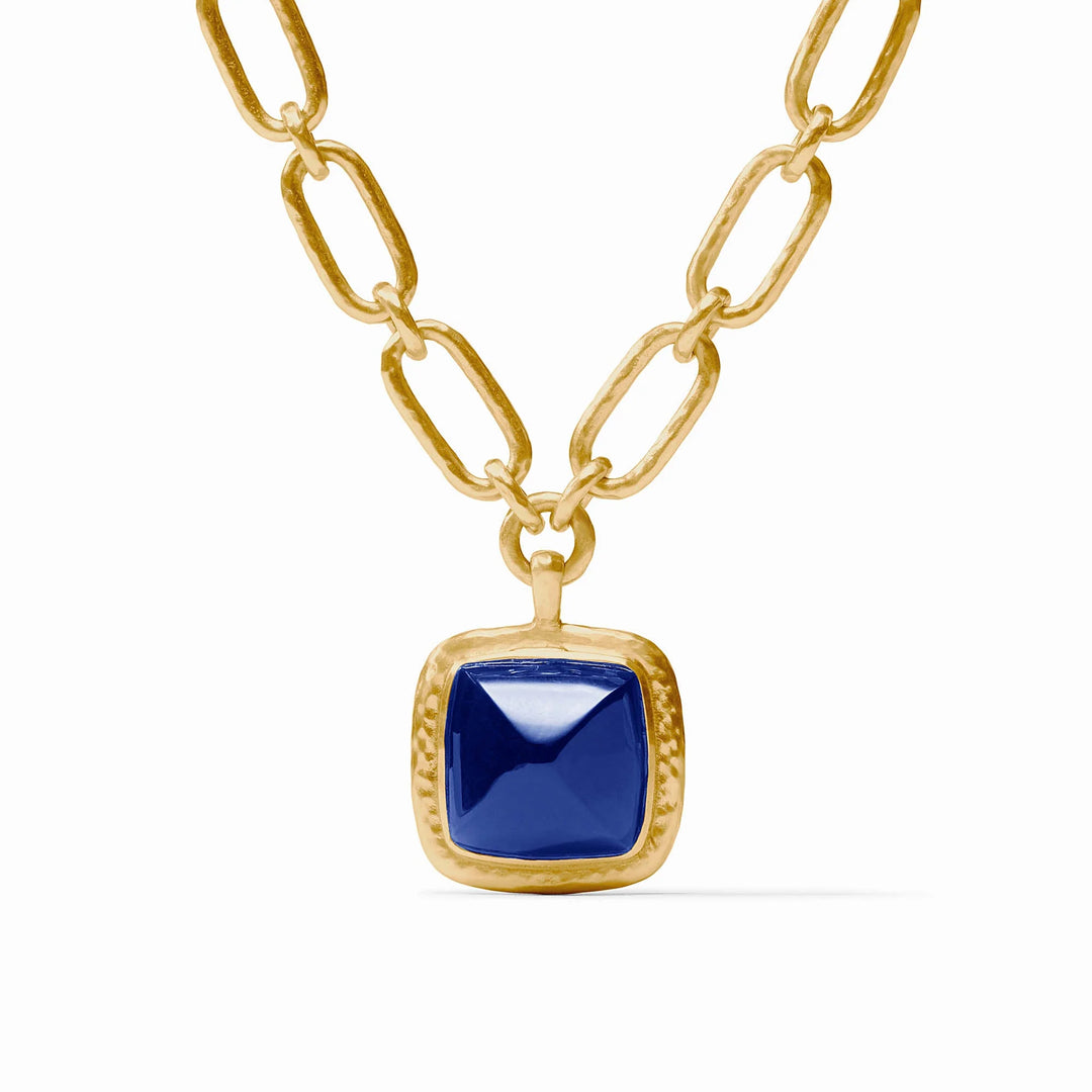 Sahara Statement Necklace with iridescent sapphire blue pendant and gold links