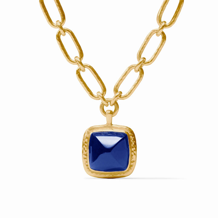 Sahara Statement Necklace with iridescent sapphire blue pendant and gold links