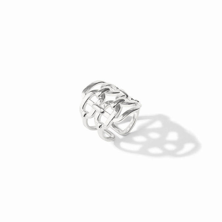 Silver Sahara Statement Ring showing textured open-link design