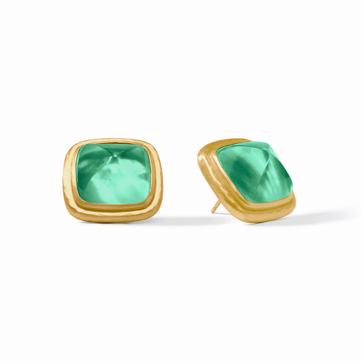 Sahara Stone Stud Earrings in iridescent emerald green with gold-tone setting