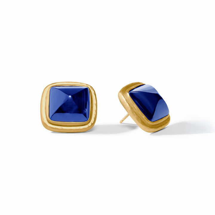 Sahara Stone Stud Earrings in iridescent sapphire blue with gold-tone setting