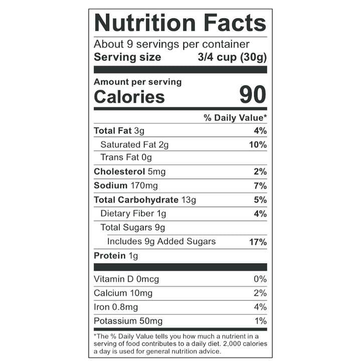 Nutrition facts for Poppy Salted Caramel Hand-Crafted Popcorn
