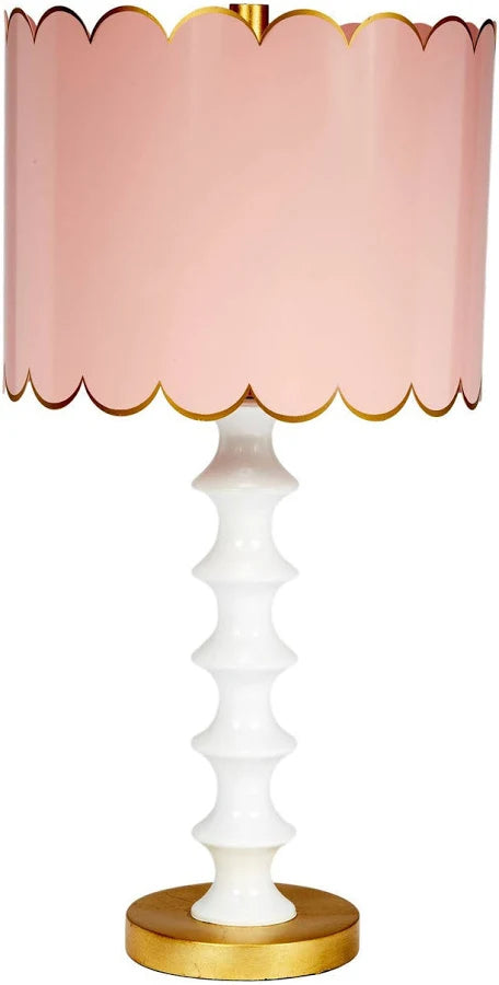 Eloise Blush & Gloss White Table Lamp With Scalloped Metal Shade