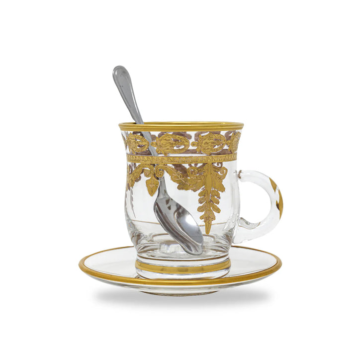 Vetro Gold Cup & Saucer with Spoon