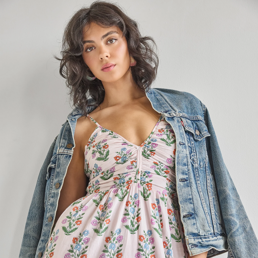 Women's Hope Dress - Pink Dewdrop Block Print