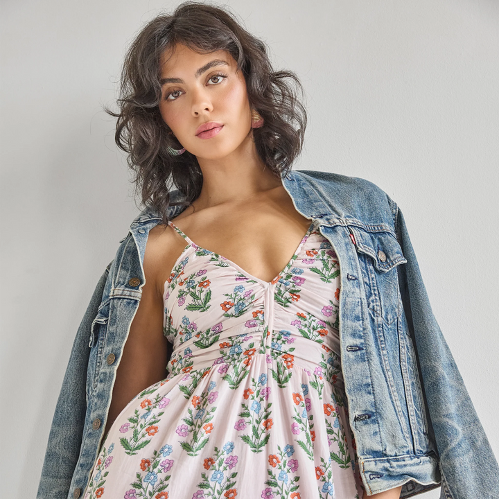 Women's Hope Dress - Pink Dewdrop Block Print