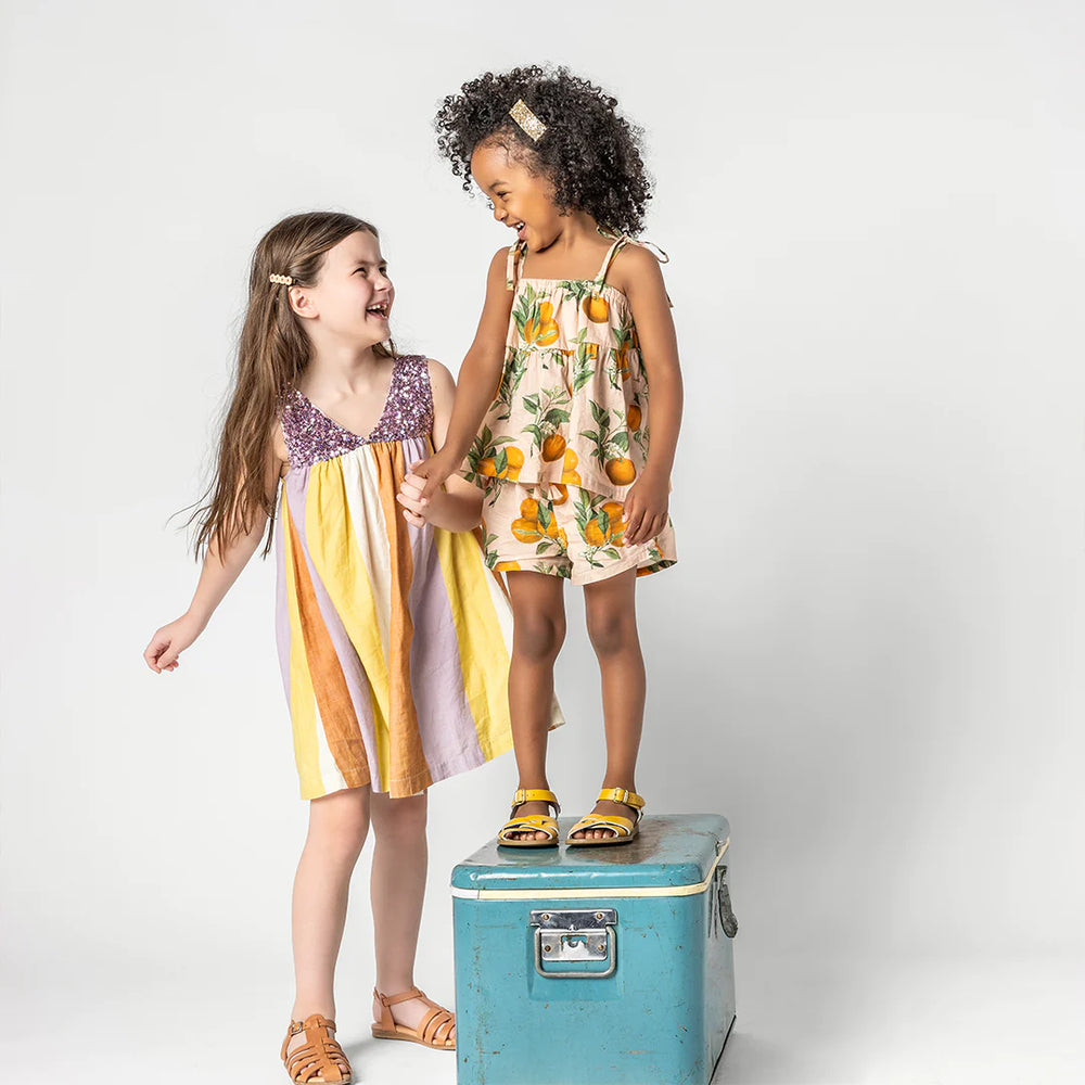Girls Stella Top - Pink Botanical Oranges