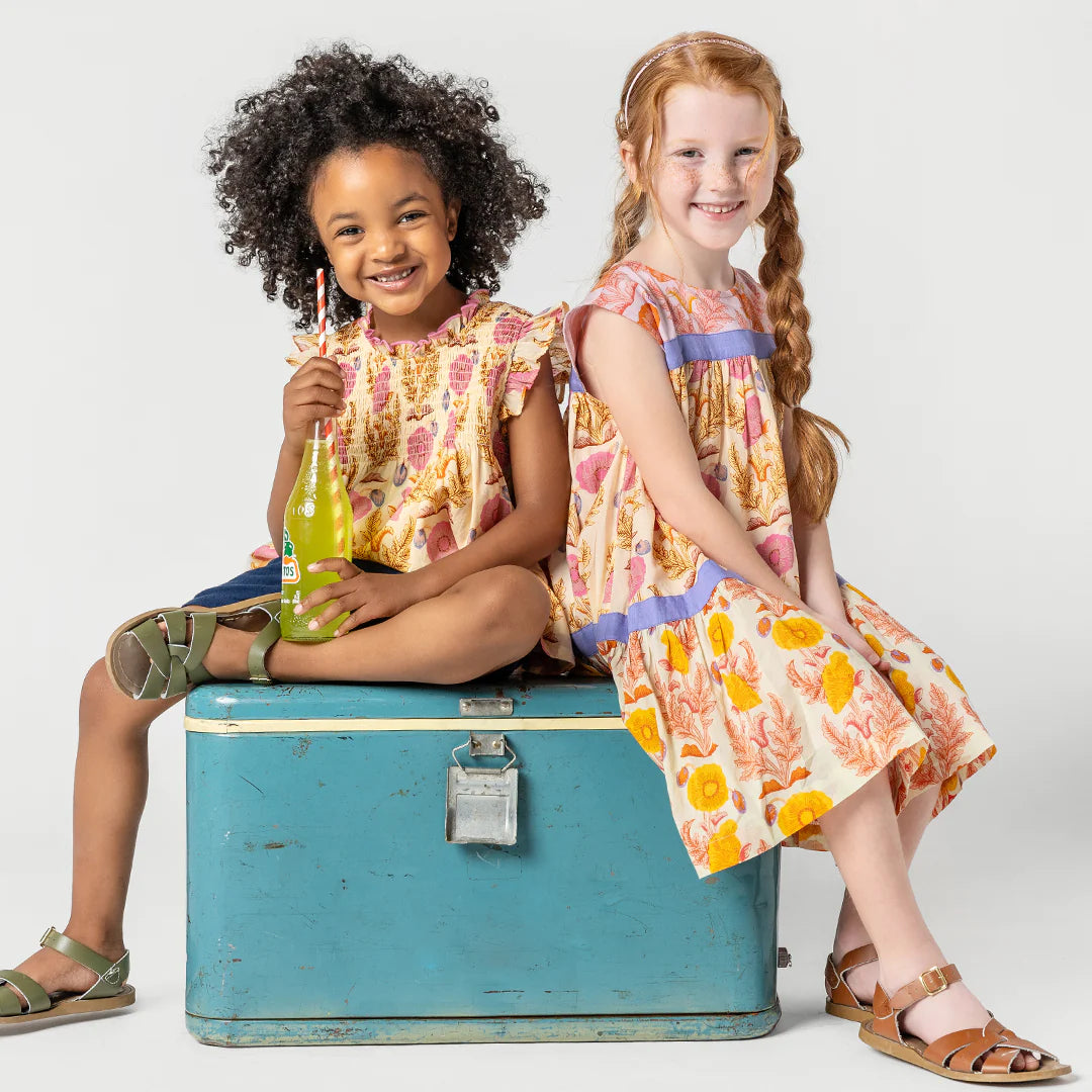Girls Stevie Top - Pink Gilded Floral