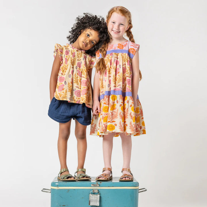 Girls Stevie Top - Pink Gilded Floral
