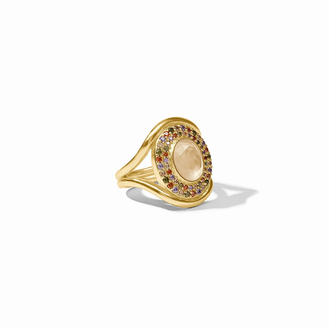 Stardust Statement Ring in iridescent champagne with multicolor crystal accents and gold-tone setting