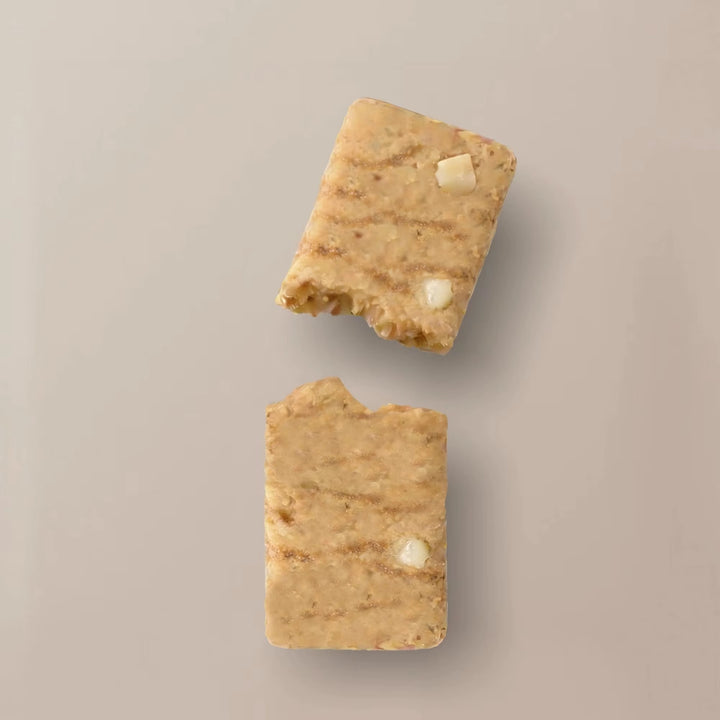 Close-up of Stars + Honey Banana Spice Rum Cake collagen protein bar pieces