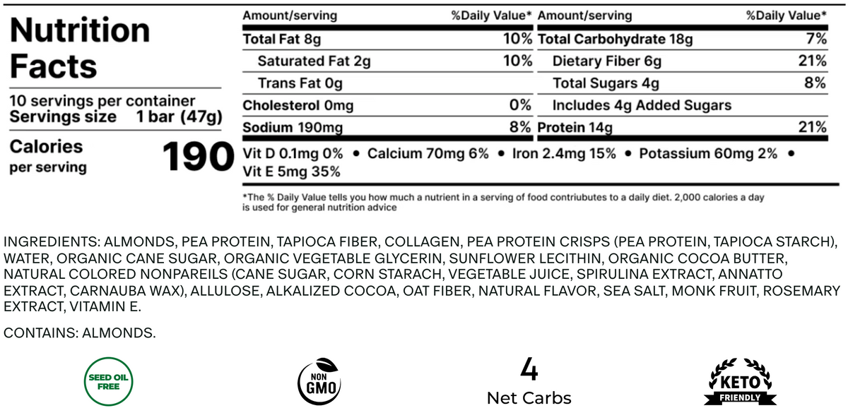 Stars + Honey Cake & Ice Cream collagen protein bar nutrition facts and ingredients