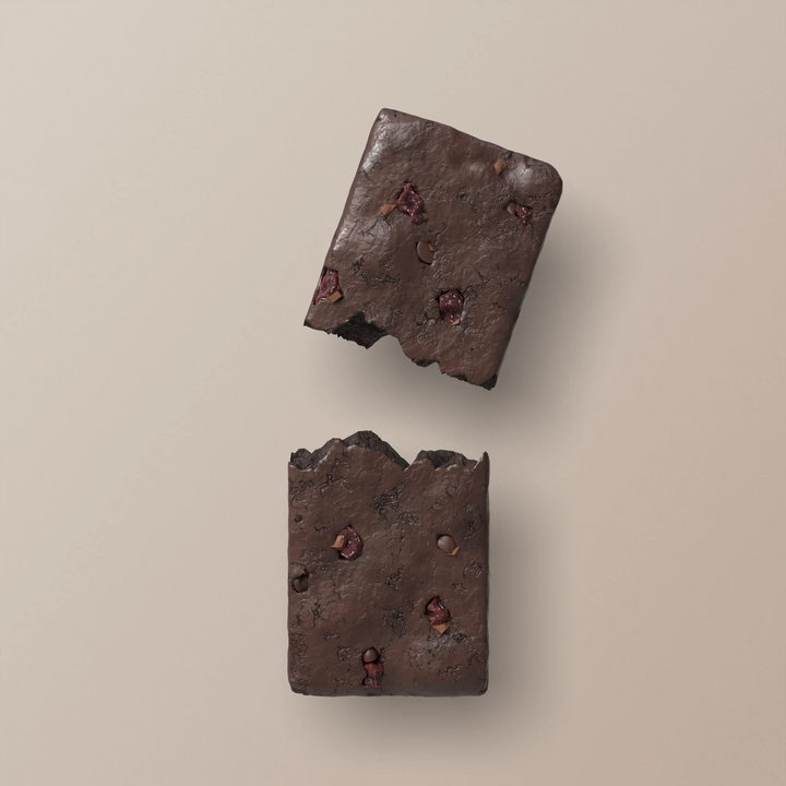 Close-up of Stars + Honey Cherry Chocolate Waffle Cone collagen protein bar pieces