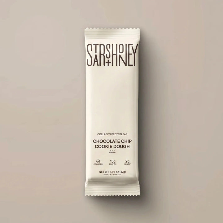 Stars + Honey Chocolate Chip Cookie Dough collagen protein bar in cream wrapper