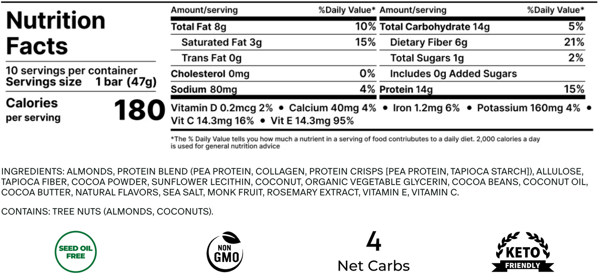 Stars + Honey Dark Chocolate Coconut collagen protein bar nutrition facts and ingredients