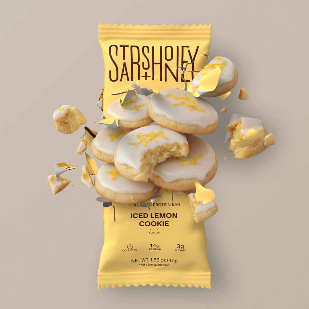Stars + Honey Iced Lemon Cookie protein bar with lemon, cream and cookie pieces