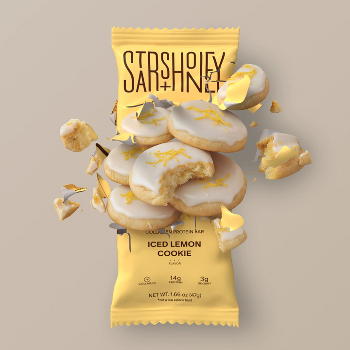 Stars + Honey Iced Lemon Cookie protein bar with lemon, cream and cookie pieces