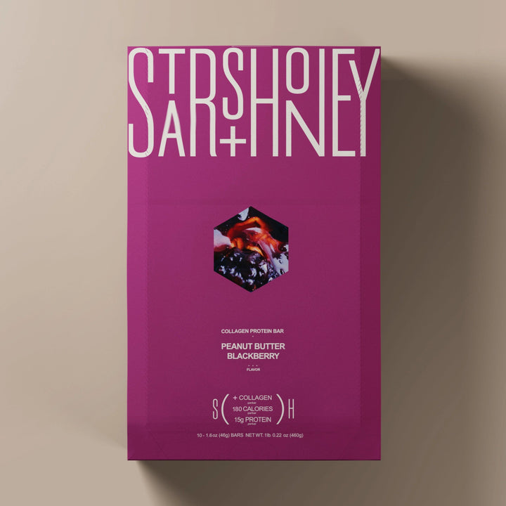 Stars + Honey Peanut Butter Blackberry collagen protein bars boxed set