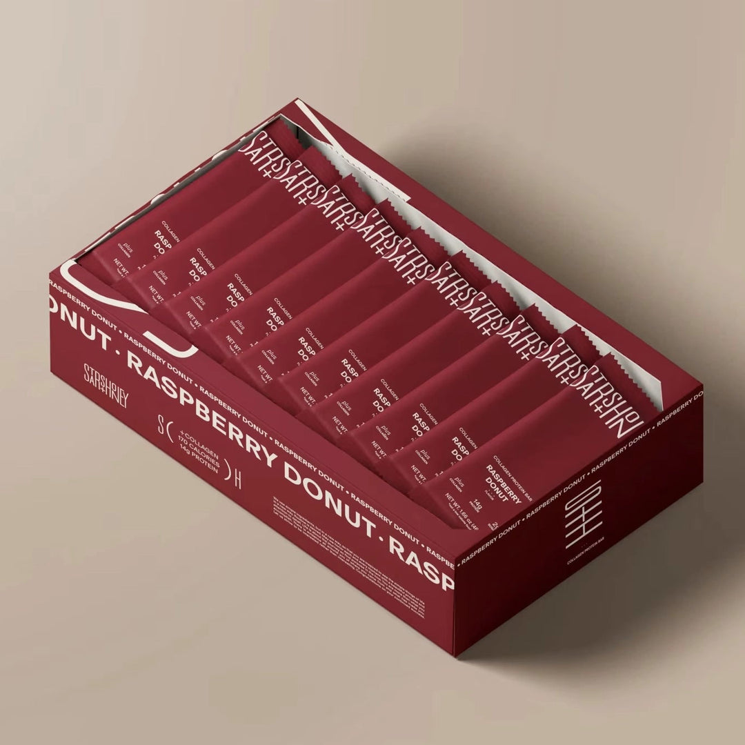 Stars + Honey Raspberry Donut collagen protein bar box packaging