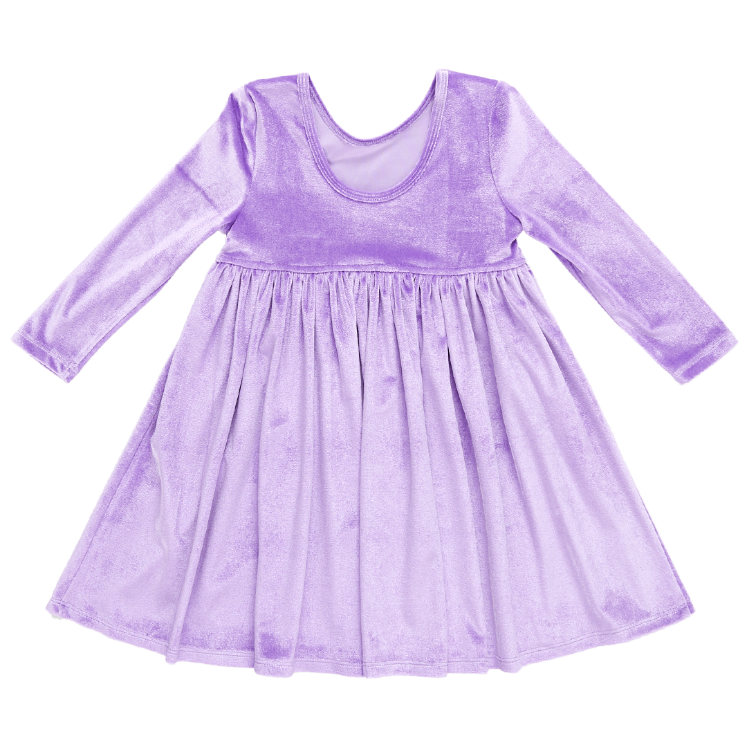 Girls Velour Steph Dress - Lavender