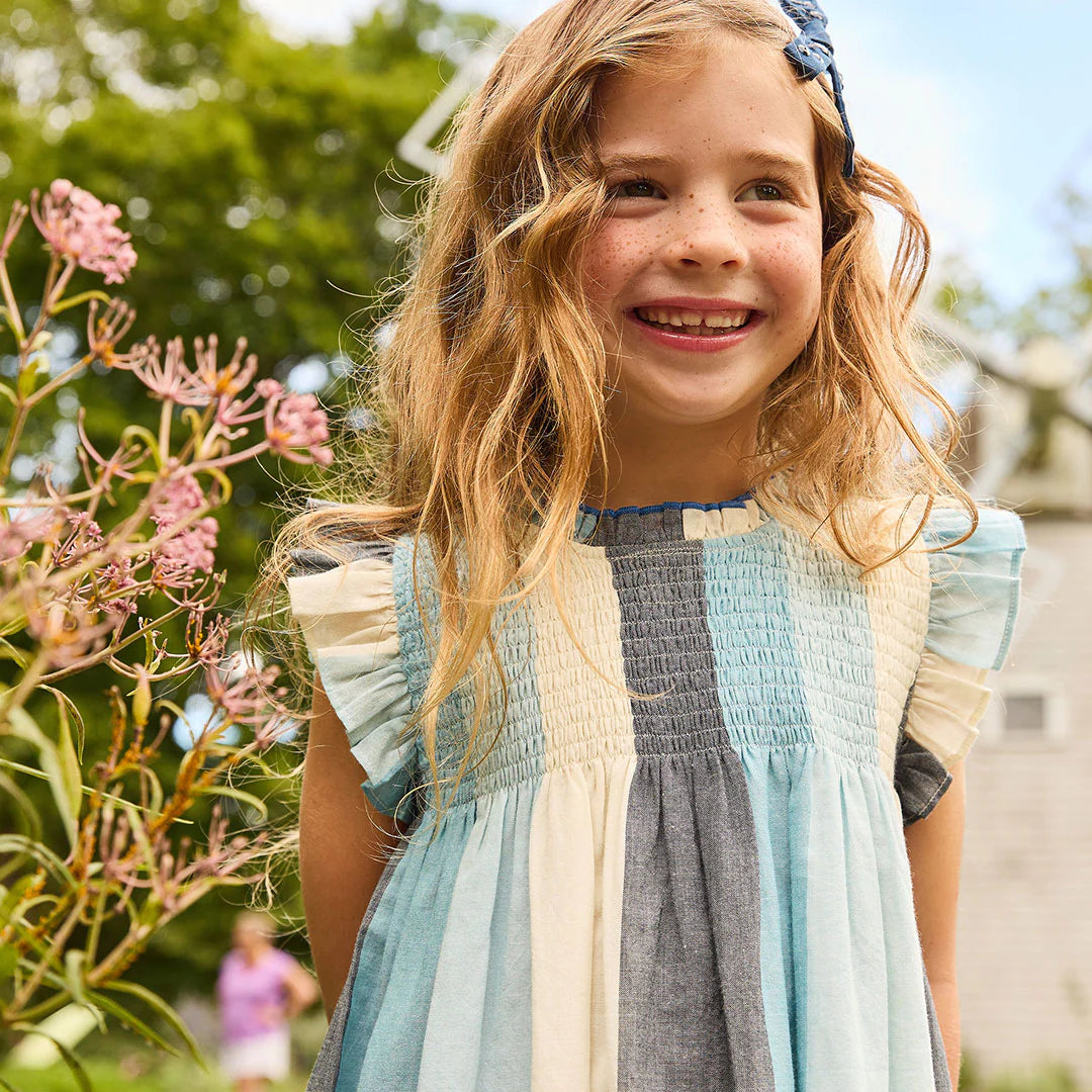 Girls Stevie Dress - Ocean Stripe